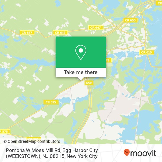 Mapa de Pomona W Moss Mill Rd, Egg Harbor City (WEEKSTOWN), NJ 08215