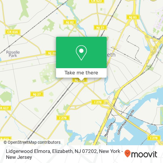 Mapa de Lidgerwood Elmora, Elizabeth, NJ 07202