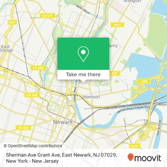 Mapa de Sherman Ave Grant Ave, East Newark, NJ 07029