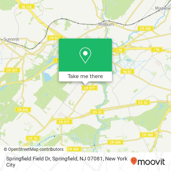 Mapa de Springfield Field Dr, Springfield, NJ 07081