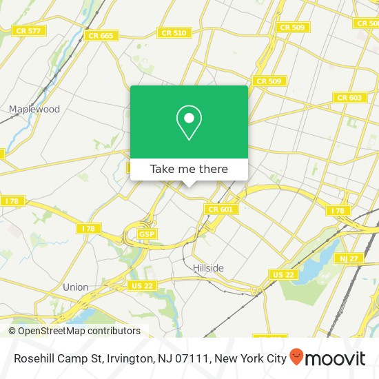 Mapa de Rosehill Camp St, Irvington, NJ 07111