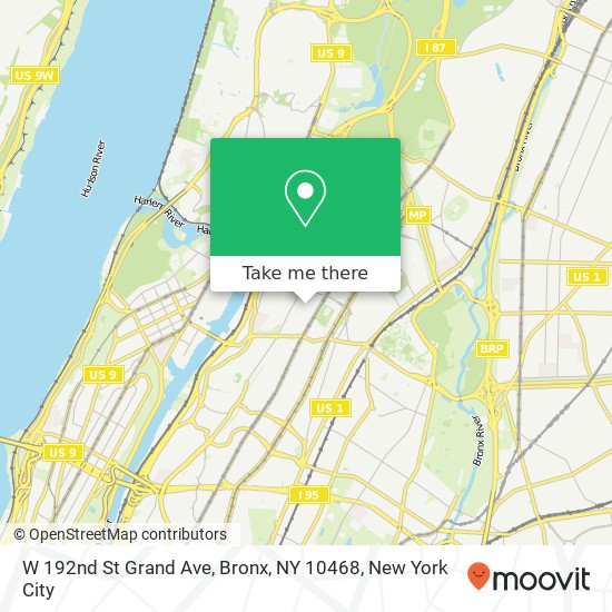 Mapa de W 192nd St Grand Ave, Bronx, NY 10468