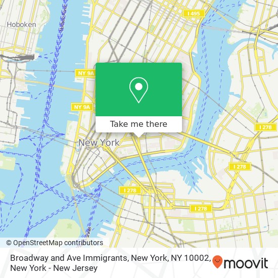 Mapa de Broadway and Ave Immigrants, New York, NY 10002