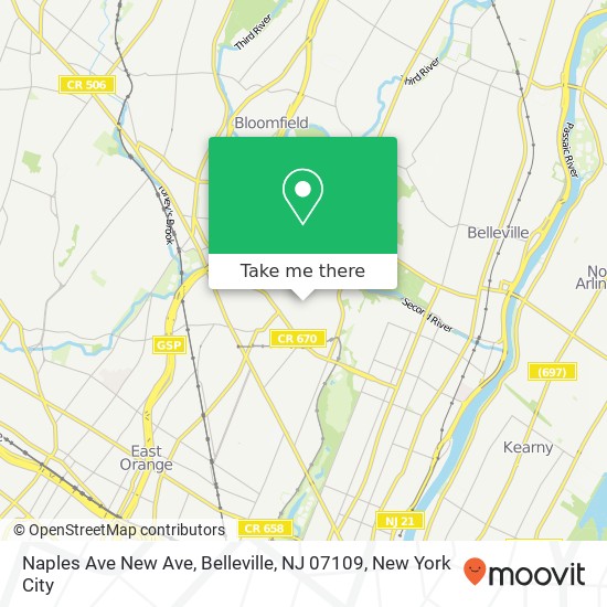 Mapa de Naples Ave New Ave, Belleville, NJ 07109