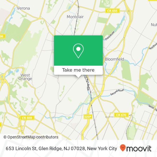 Mapa de 653 Lincoln St, Glen Ridge, NJ 07028