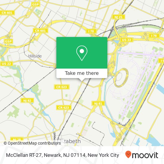 Mapa de McClellan RT-27, Newark, NJ 07114