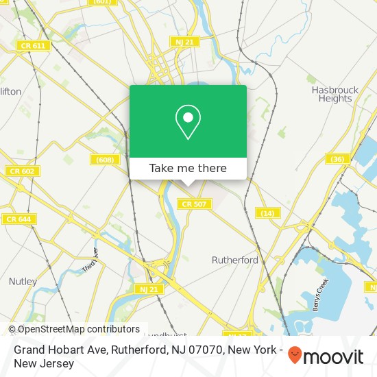 Mapa de Grand Hobart Ave, Rutherford, NJ 07070