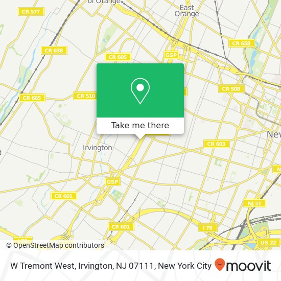 Mapa de W Tremont West, Irvington, NJ 07111