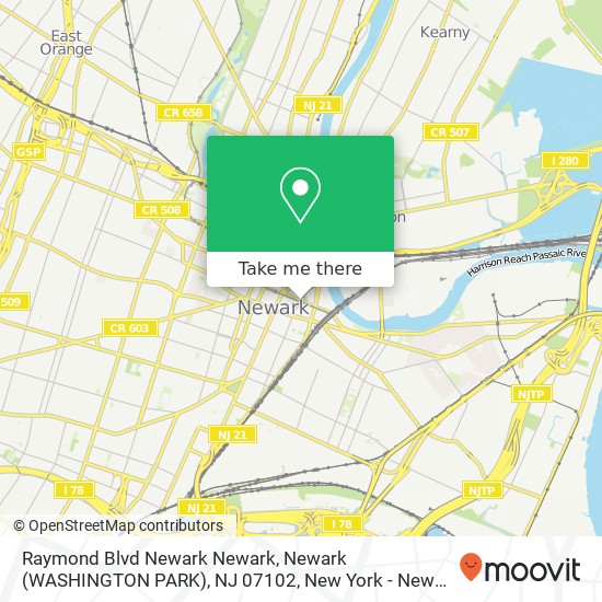 Mapa de Raymond Blvd Newark Newark, Newark (WASHINGTON PARK), NJ 07102