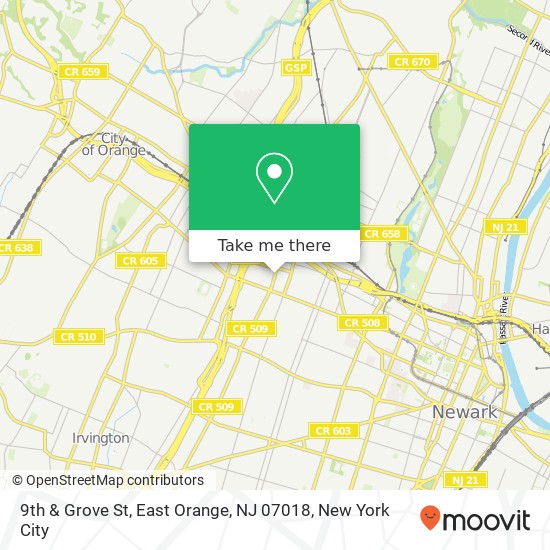 Mapa de 9th & Grove St, East Orange, NJ 07018