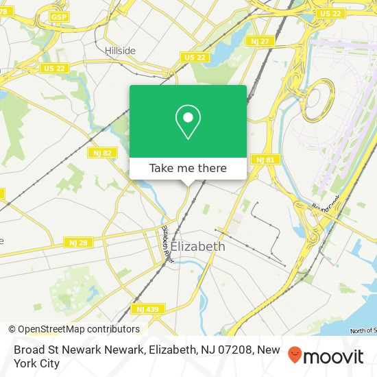 Mapa de Broad St Newark Newark, Elizabeth, NJ 07208
