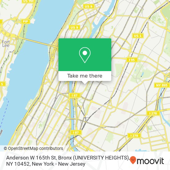 Mapa de Anderson W 165th St, Bronx (UNIVERSITY HEIGHTS), NY 10452