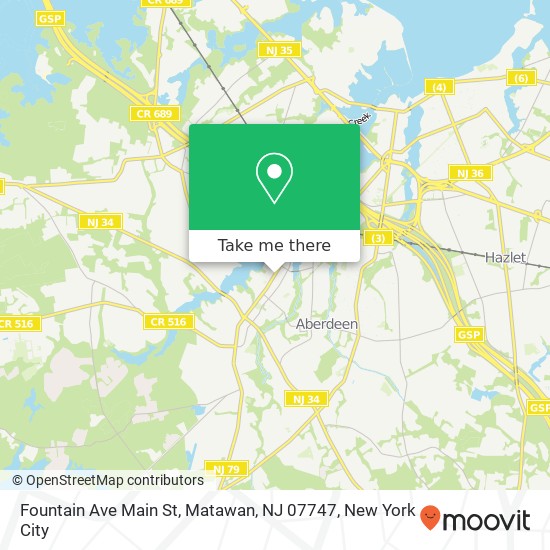 Mapa de Fountain Ave Main St, Matawan, NJ 07747