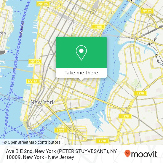 Ave B E 2nd, New York (PETER STUYVESANT), NY 10009 map