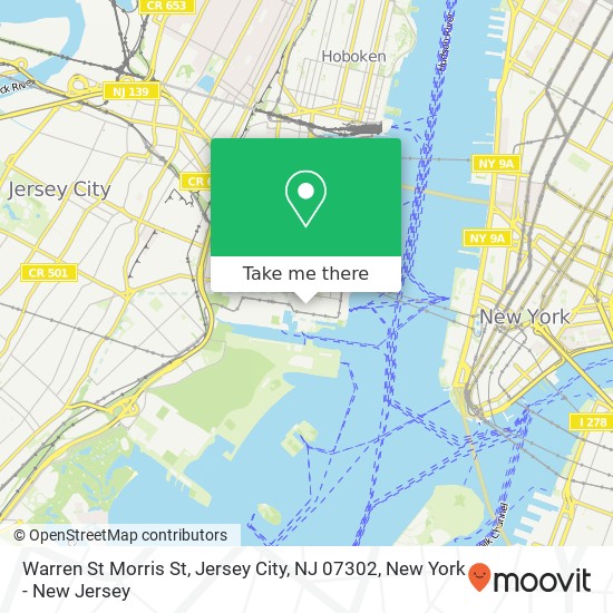 Mapa de Warren St Morris St, Jersey City, NJ 07302