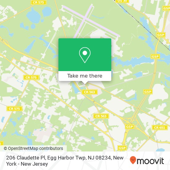 Mapa de 206 Claudette Pl, Egg Harbor Twp, NJ 08234
