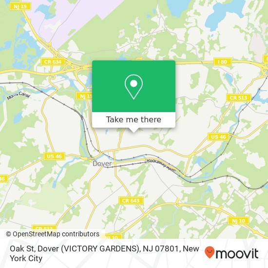 Mapa de Oak St, Dover (VICTORY GARDENS), NJ 07801