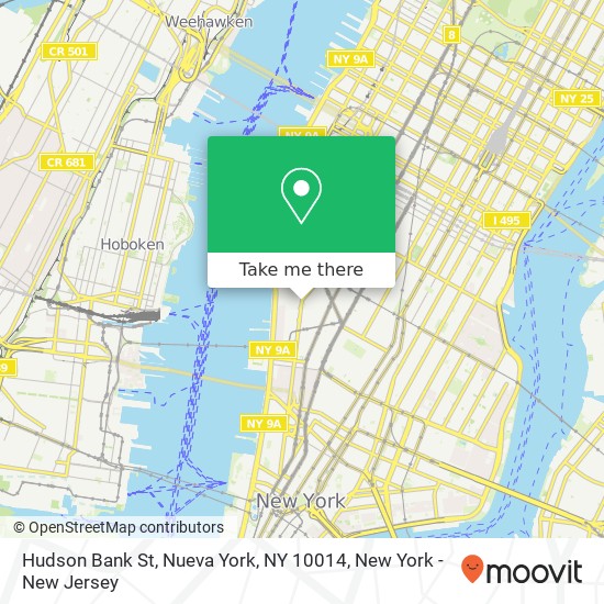 Mapa de Hudson Bank St, Nueva York, NY 10014