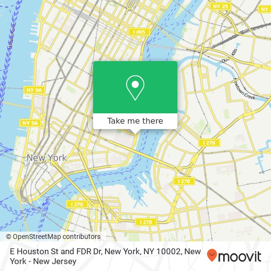 Mapa de E Houston St and FDR Dr, New York, NY 10002