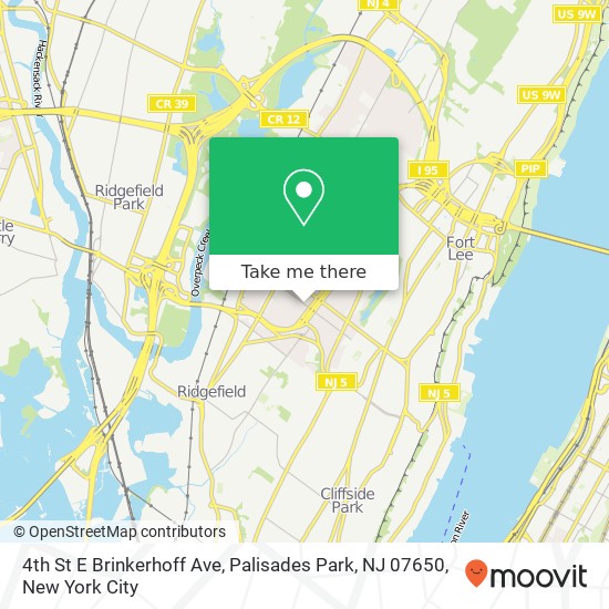 Mapa de 4th St E Brinkerhoff Ave, Palisades Park, NJ 07650