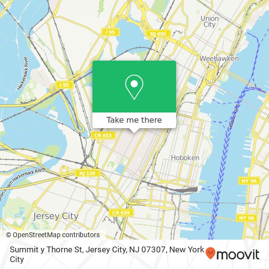 Mapa de Summit y Thorne St, Jersey City, NJ 07307