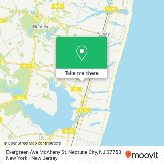 Mapa de Evergreen Ave McAheny St, Neptune City, NJ 07753