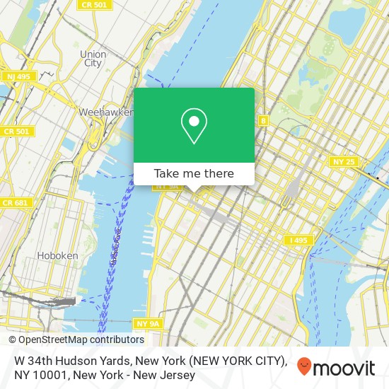 Mapa de W 34th Hudson Yards, New York (NEW YORK CITY), NY 10001