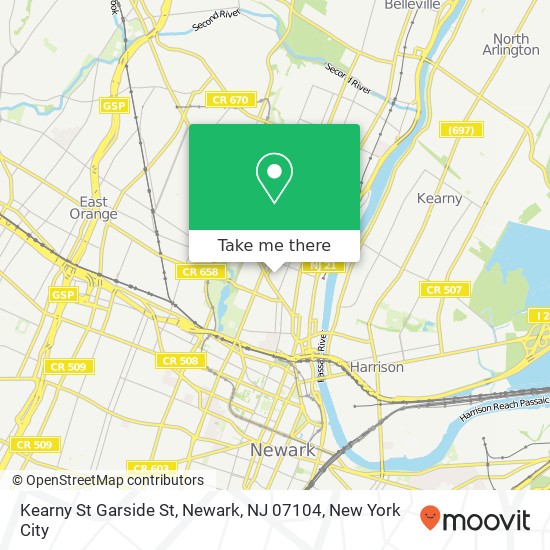 Mapa de Kearny St Garside St, Newark, NJ 07104