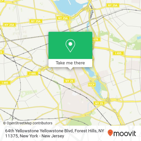 Mapa de 64th Yellowstone Yellowstone Blvd, Forest Hills, NY 11375