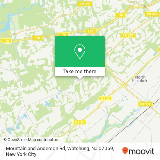 Mountain and Anderson Rd, Watchung, NJ 07069 map