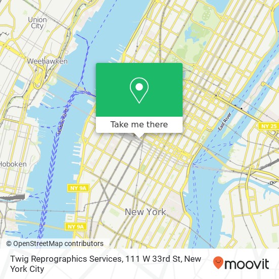 Mapa de Twig Reprographics Services, 111 W 33rd St