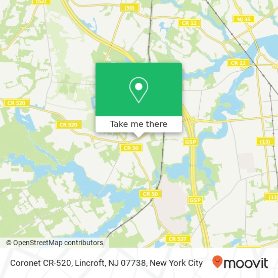 Mapa de Coronet CR-520, Lincroft, NJ 07738