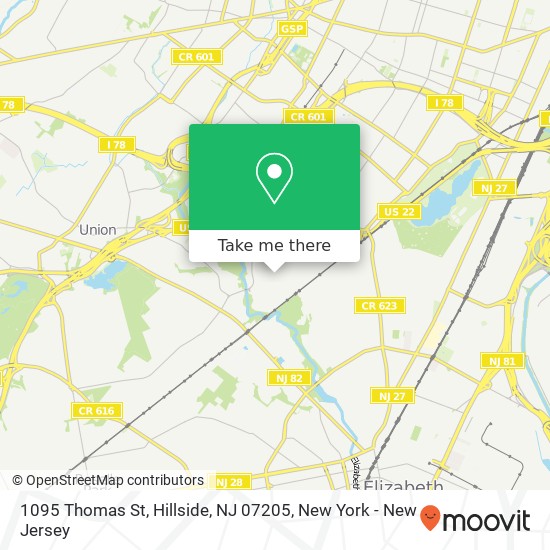 Mapa de 1095 Thomas St, Hillside, NJ 07205