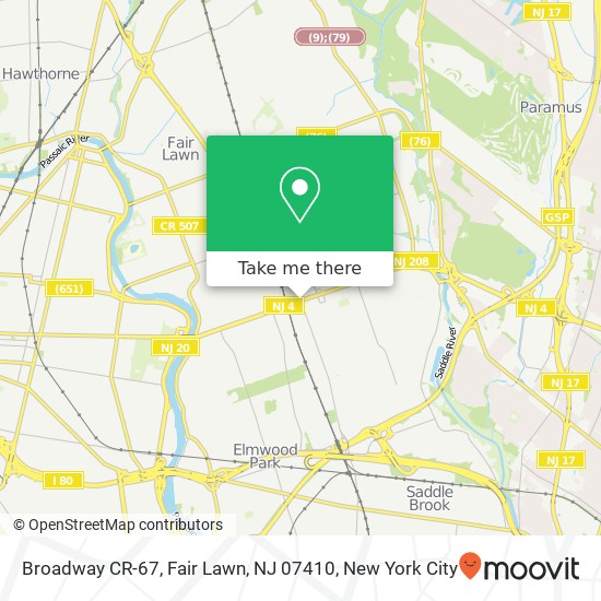 Mapa de Broadway CR-67, Fair Lawn, NJ 07410