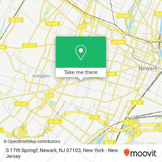 Mapa de S 17th Springf, Newark, NJ 07103