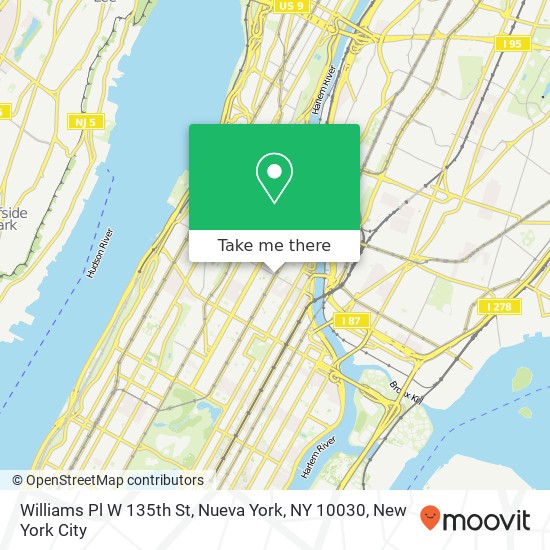 Mapa de Williams Pl W 135th St, Nueva York, NY 10030