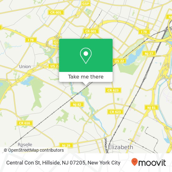 Mapa de Central Con St, Hillside, NJ 07205