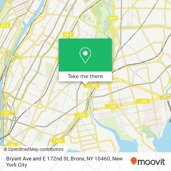 Mapa de Bryant Ave and E 172nd St, Bronx, NY 10460