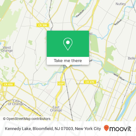 Mapa de Kennedy Lake, Bloomfield, NJ 07003