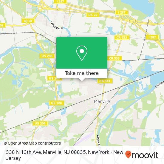 Mapa de 338 N 13th Ave, Manville, NJ 08835