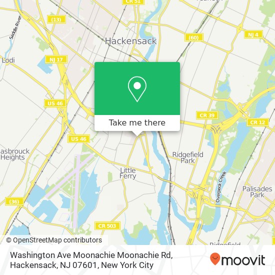 Mapa de Washington Ave Moonachie Moonachie Rd, Hackensack, NJ 07601