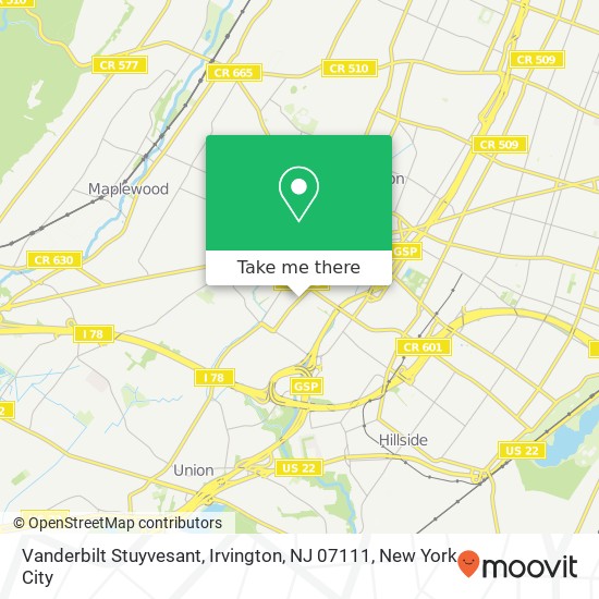 Mapa de Vanderbilt Stuyvesant, Irvington, NJ 07111