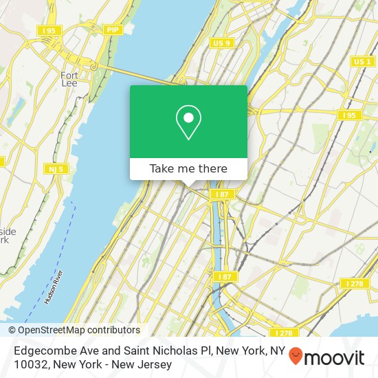 Edgecombe Ave and Saint Nicholas Pl, New York, NY 10032 map