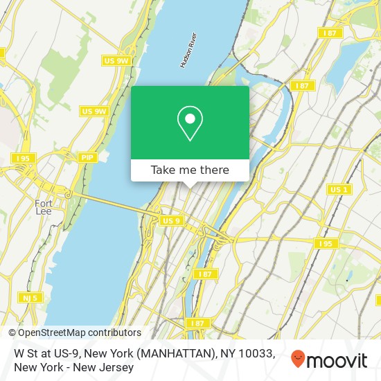 W St at US-9, New York (MANHATTAN), NY 10033 map
