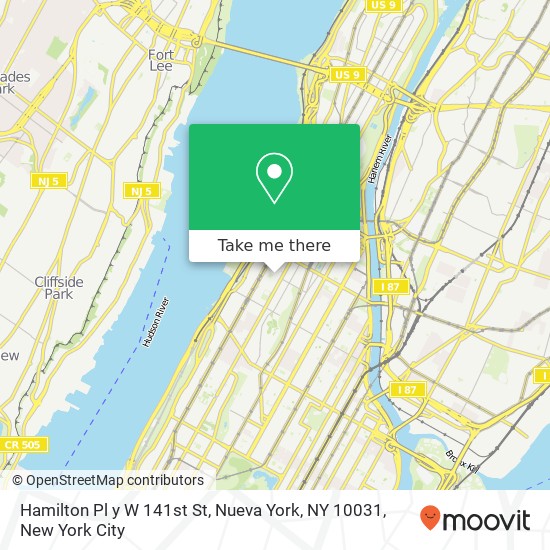 Mapa de Hamilton Pl y W 141st St, Nueva York, NY 10031