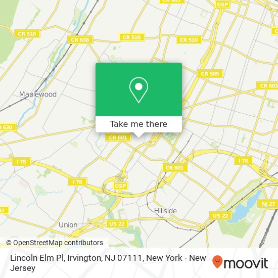Mapa de Lincoln Elm Pl, Irvington, NJ 07111