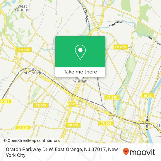 Mapa de Oraton Parkway Dr W, East Orange, NJ 07017