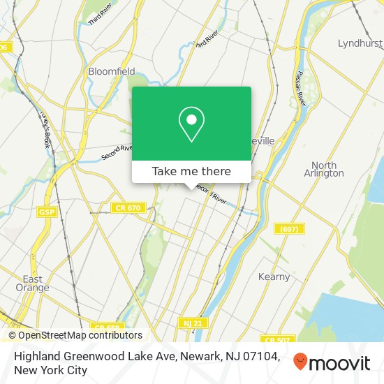 Mapa de Highland Greenwood Lake Ave, Newark, NJ 07104