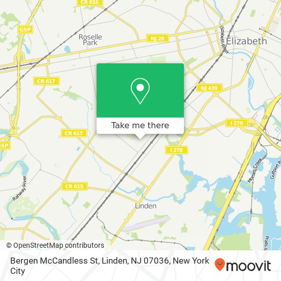 Mapa de Bergen McCandless St, Linden, NJ 07036