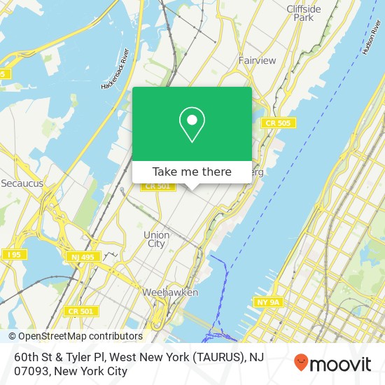 60th St & Tyler Pl, West New York (TAURUS), NJ 07093 map